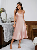 Sexy Satin Ice Silk Backless Strap Sleep Dress Casual Loungewear for Women