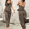 Sleepwear Set for Women Summer Leopard Print Satin-like Fabric  Lace  Sleeveless Cami Loungewear Women's Pajamas