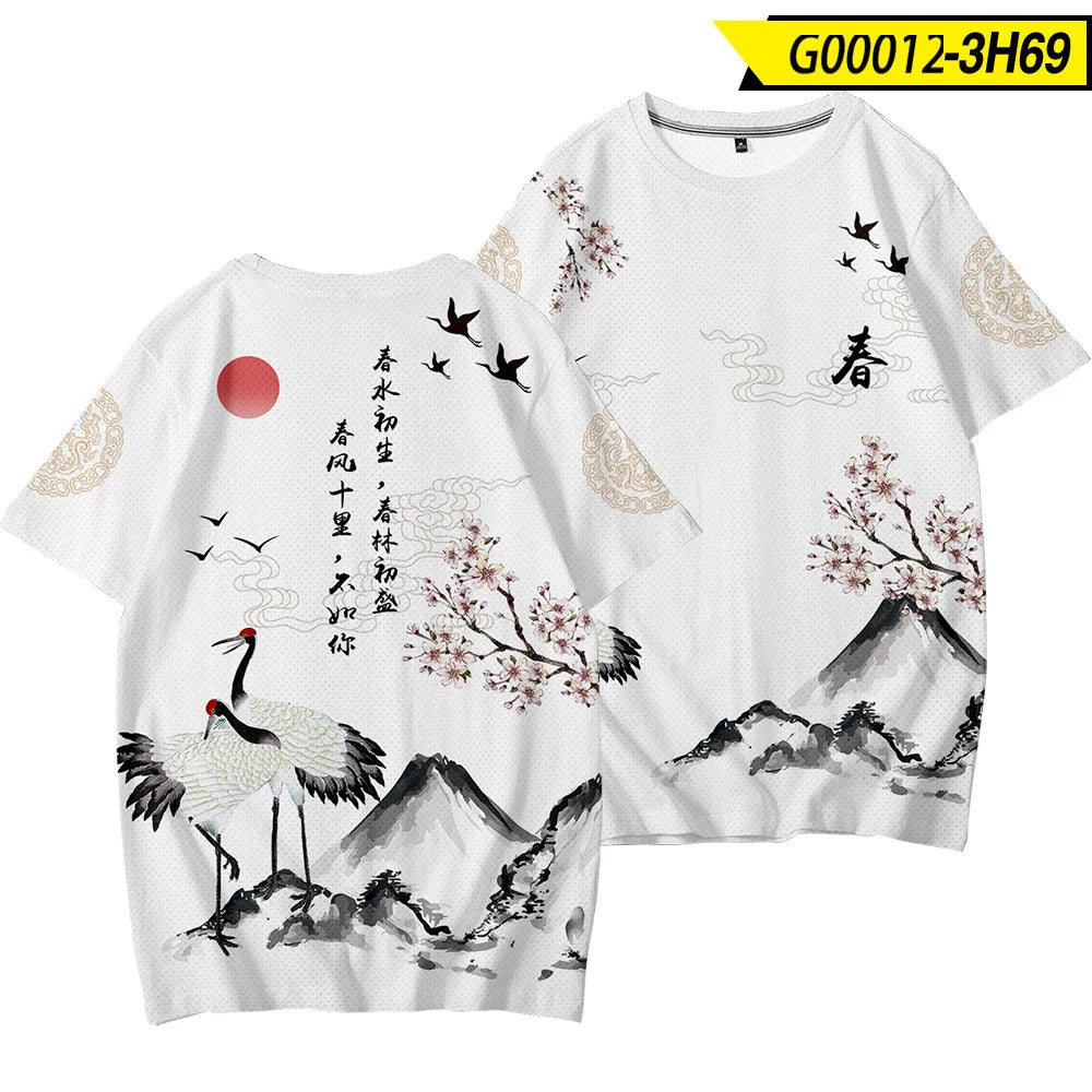 2020 Streetwear Hip Hop Casual Cartoon Printed T-Shirts  Japan Style Ukiyo Mens Short Sleeve T-shirts