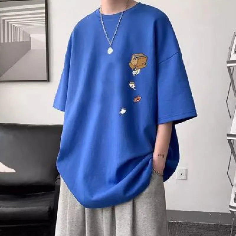 Men's T Shirt Summer Casual Short Sleeve T-Shirts Streetwear Oversized Loose Crew Neck Half Sleeve Tops Trendy Basic Tee
