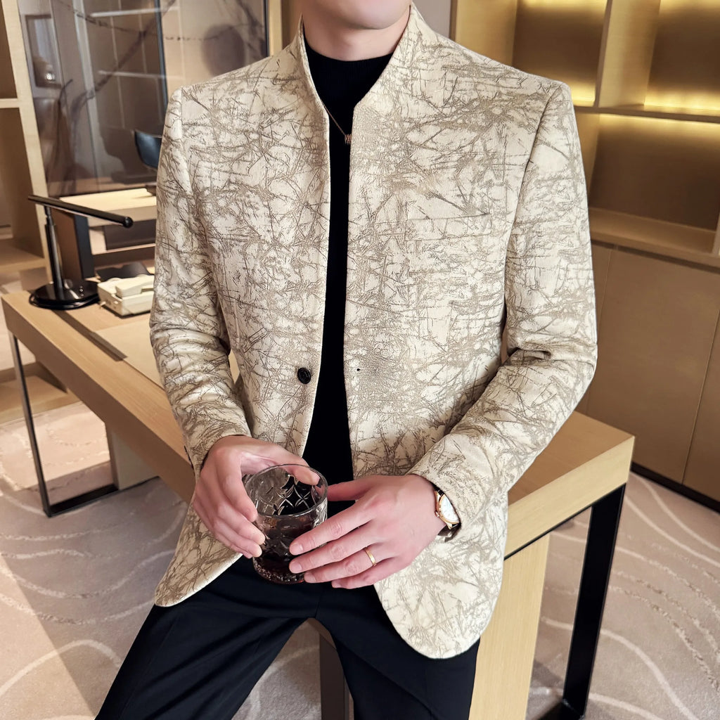 KingStyle Men's Jacquard Slim Fit Suit Blazer