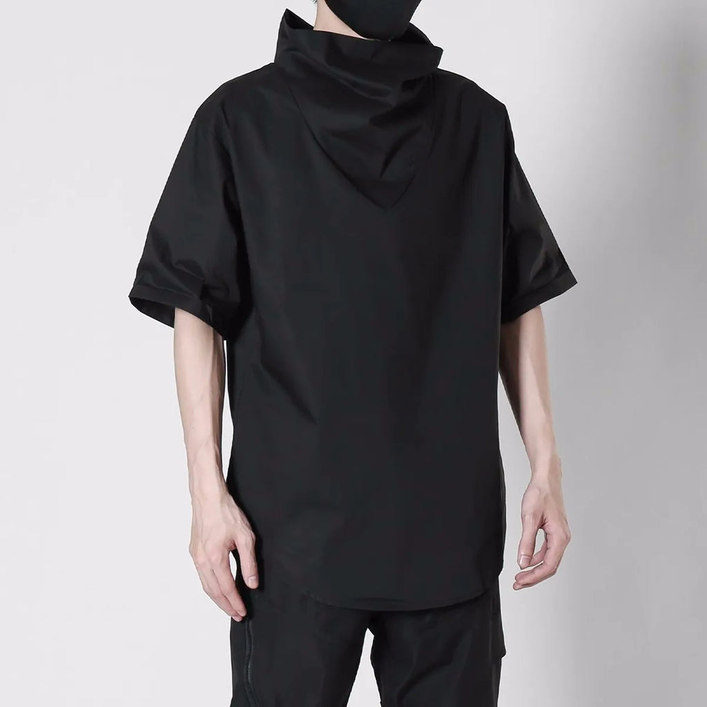 Techwear Turtleneck T-Shirt Men Hip Hop Summer Harajuku Tshirt Loose Short Sleeve Tops Tees Shirts Streetwear