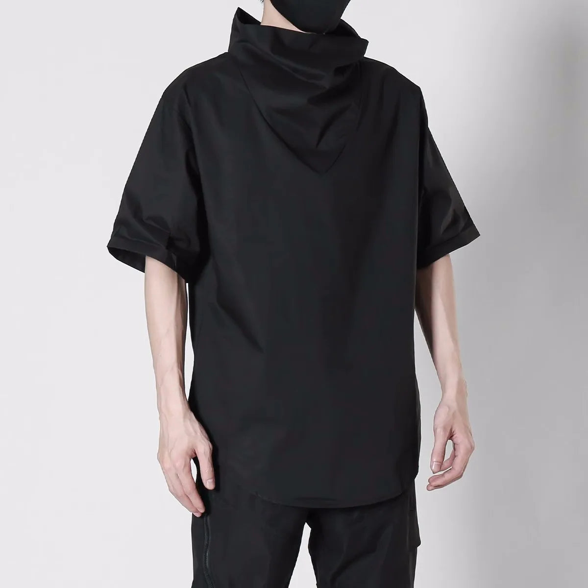 Techwear Turtleneck T-Shirt Men Hip Hop Summer Harajuku Tshirt Loose Short Sleeve Tops Tees Shirts Streetwear