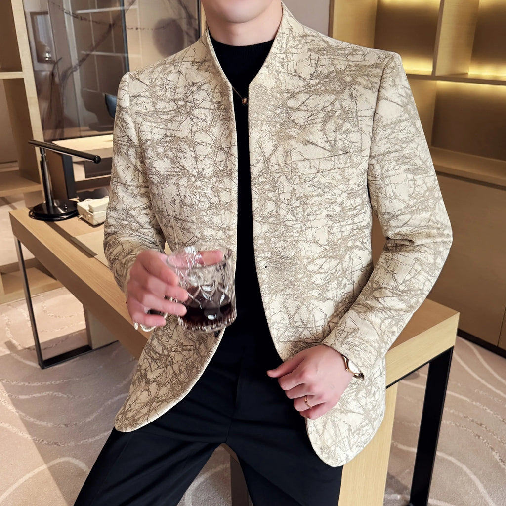 KingStyle Men's Jacquard Slim Fit Suit Blazer