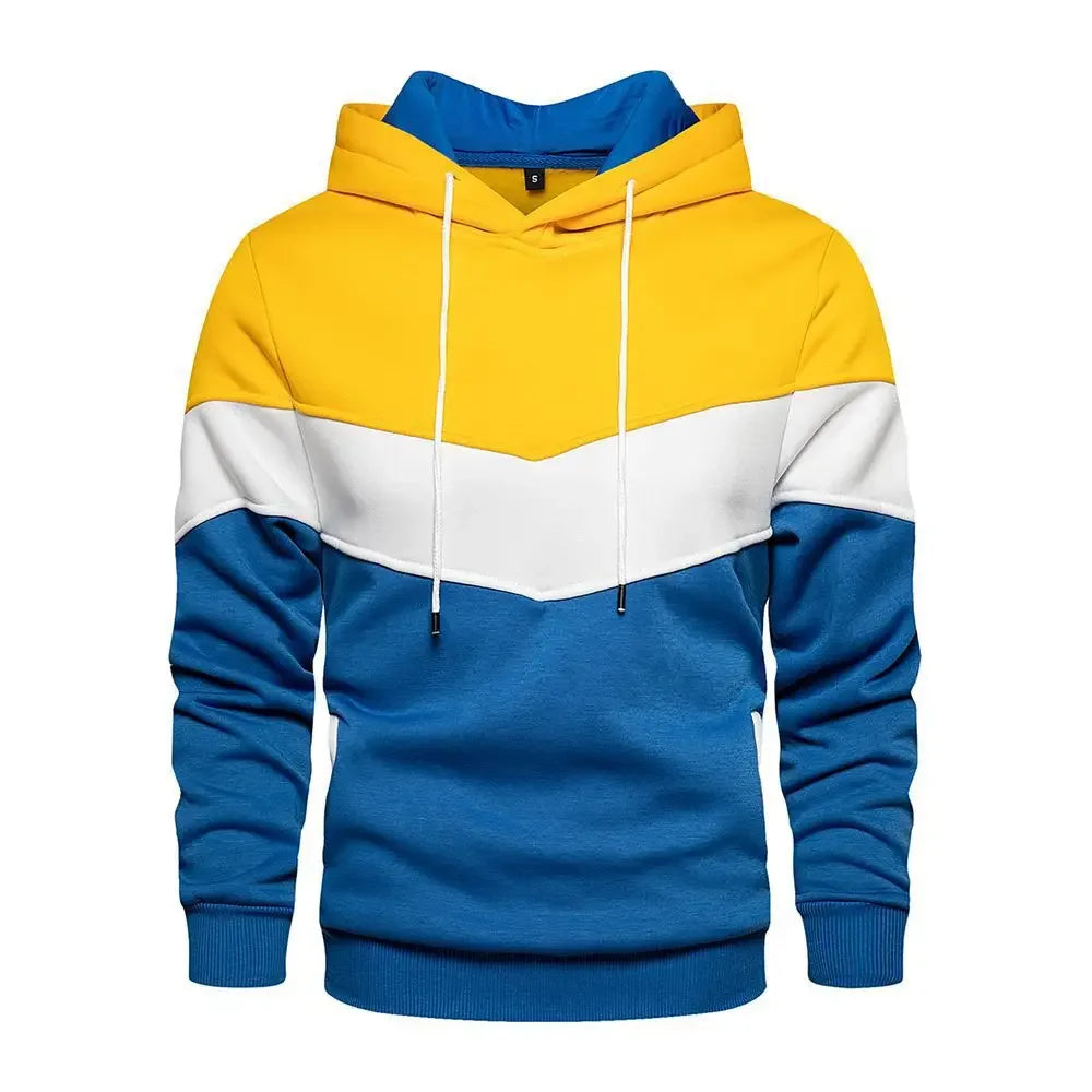 2025 New Men's Patchwork Hoodie Outdoor Casual Sportswear Street Fashion Men's Fleece Thermal Hooded Sweatshirt Fall Winter Coat