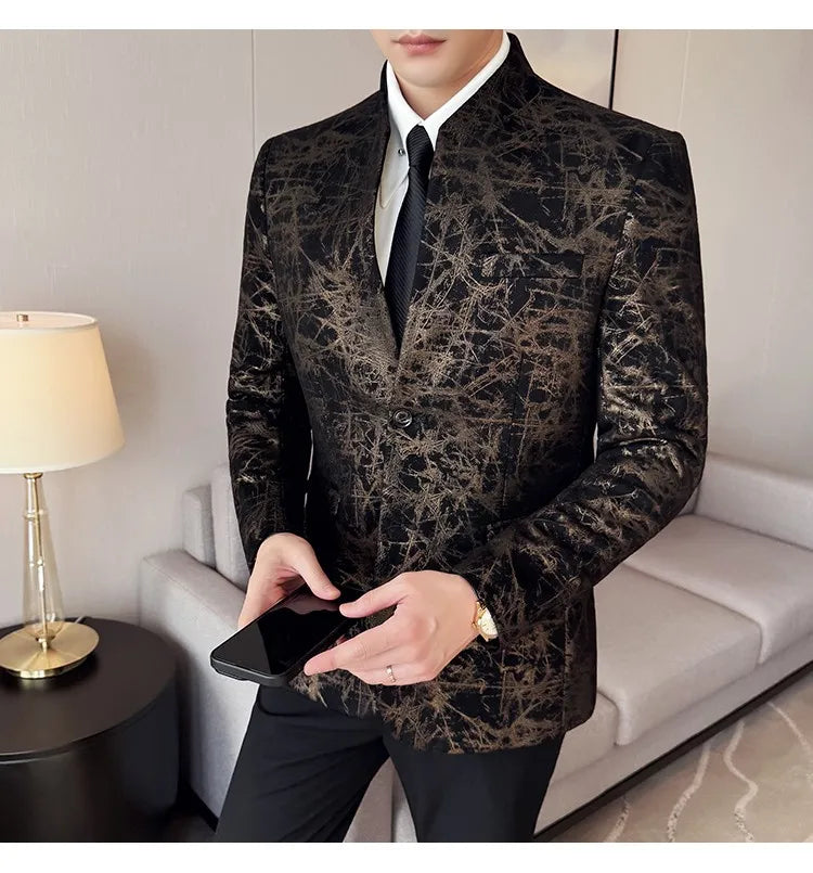 KingStyle Men's Jacquard Slim Fit Suit Blazer