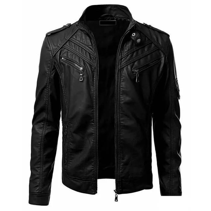 KingStyle Men's Punk Motorcycle Leather Jacket