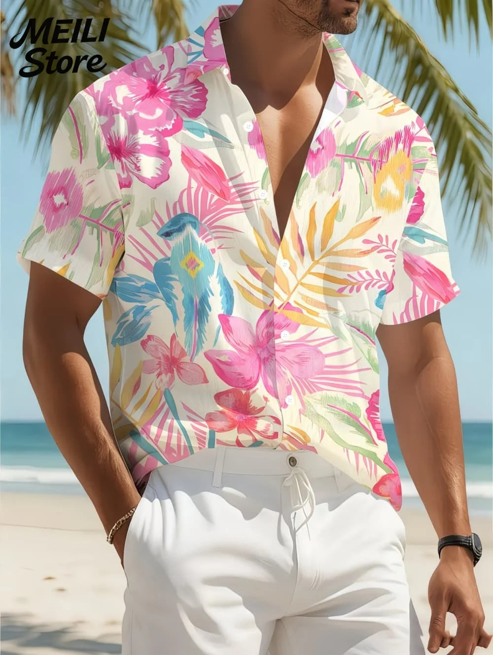 Holiday Hawaiian Men's Shirt Summer Fashion Casual Man Short Sleeve Shirt Cool Tropical Print Beach Wear Breathable Party Tops
