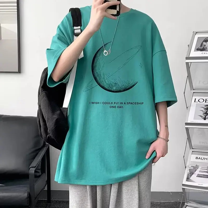 Men's T Shirt Summer Casual Short Sleeve T-Shirts Streetwear Oversized Loose Crew Neck Half Sleeve Tops Trendy Basic Tee