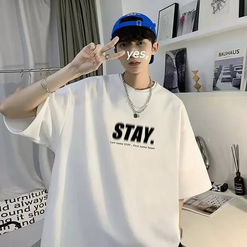 Men's T Shirt Summer Casual Short Sleeve T-Shirts Streetwear Oversized Loose Crew Neck Half Sleeve Tops Trendy Basic Tee