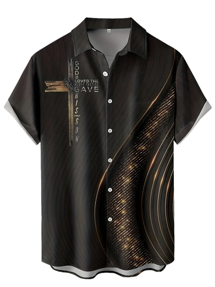 Men's Short-sleeved Shirt Summer Fashion Eagle Print Blouse Men's Casual Loose Shirt Large Size Lapel Short-sleeved Shirt S-5XL