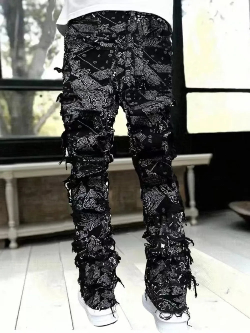 Punk Street Style Ripped Skinny Jeans Men Vintage Wash Solid Denim Trouser Mens Casual Slim Fit Pencil Denim Holes Pants 2024