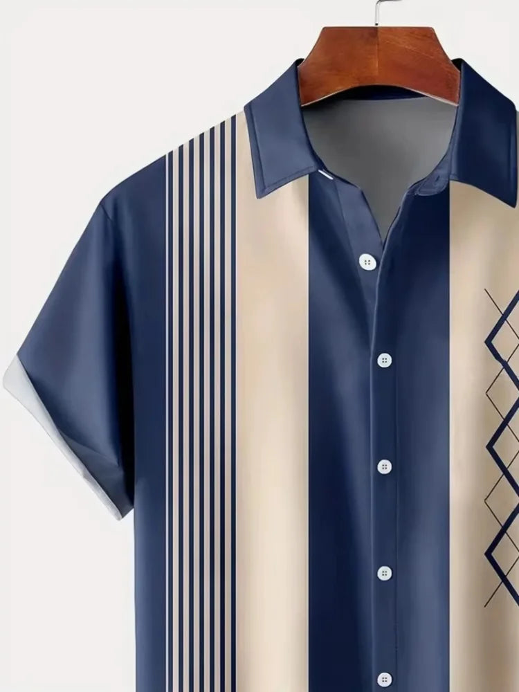 Men's Short-sleeved Shirt Summer Fashion Eagle Print Blouse Men's Casual Loose Shirt Large Size Lapel Short-sleeved Shirt S-5XL