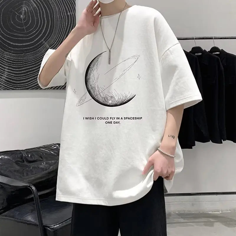 Men's T Shirt Summer Casual Short Sleeve T-Shirts Streetwear Oversized Loose Crew Neck Half Sleeve Tops Trendy Basic Tee