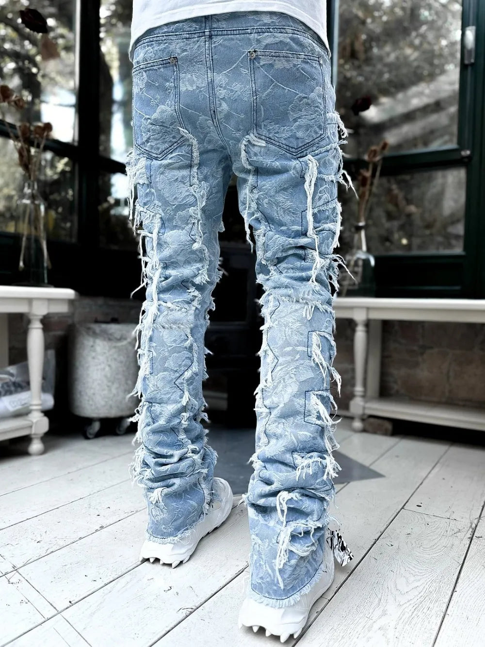 Punk Street Style Ripped Skinny Jeans Men Vintage Wash Solid Denim Trouser Mens Casual Slim Fit Pencil Denim Holes Pants 2024