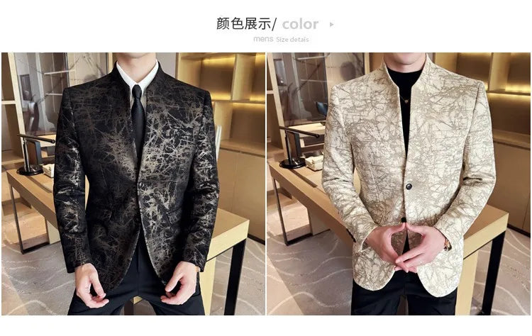 KingStyle Men's Jacquard Slim Fit Suit Blazer