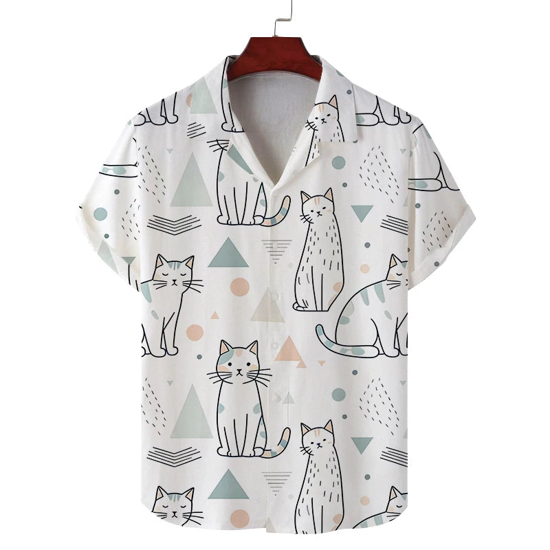 New summer shirt for men short sleeves men's cat pattern casual commuting fashion all-match personality breathable