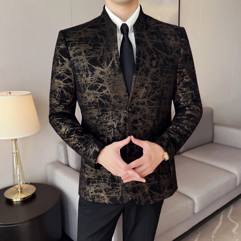 KingStyle Men's Jacquard Slim Fit Suit Blazer