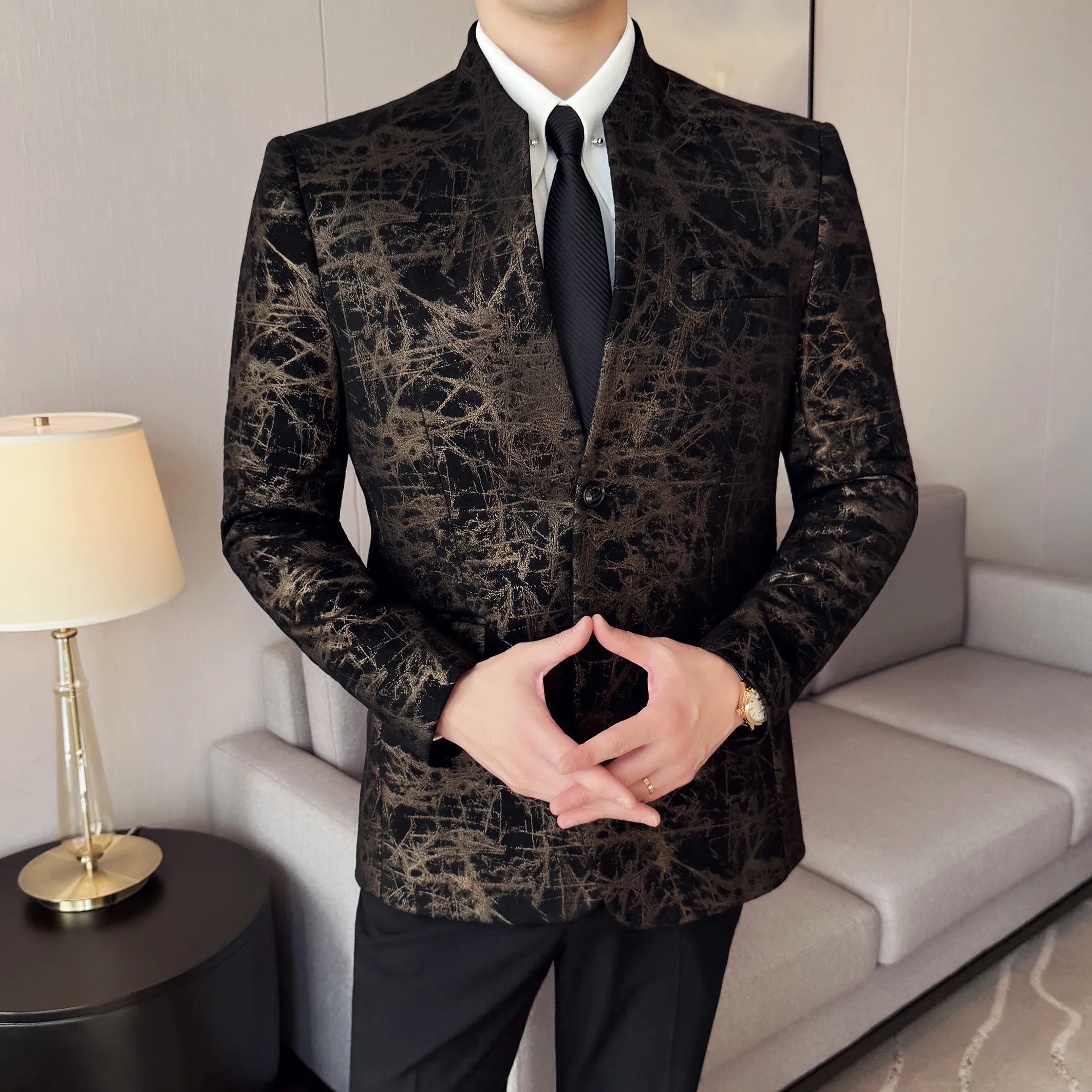 KingStyle Men's Jacquard Slim Fit Suit Blazer