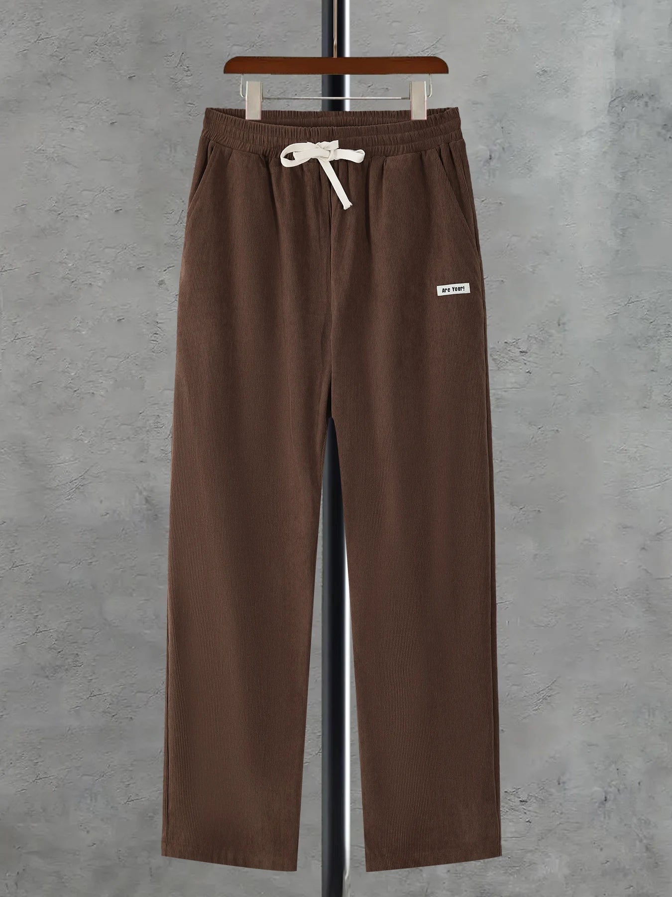 Men's Corduroy Drawstring Straight Leg Casual Pants Spring Autumn Loose Elastic Waist Trousers