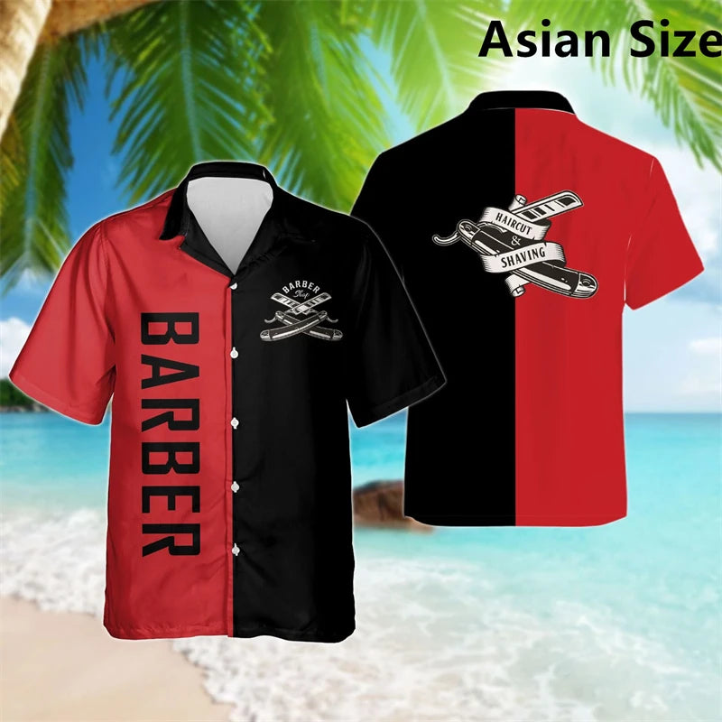 Simple Fashion Barber Graphic Shirts Summer Trend Short Sleeve 3D Print Lapel Workwear Shirt Casual Breathable Loose Unisex Tops