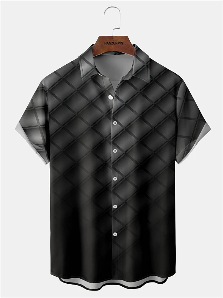 Men's Short-sleeved Shirt Summer Fashion Eagle Print Blouse Men's Casual Loose Shirt Large Size Lapel Short-sleeved Shirt S-5XL