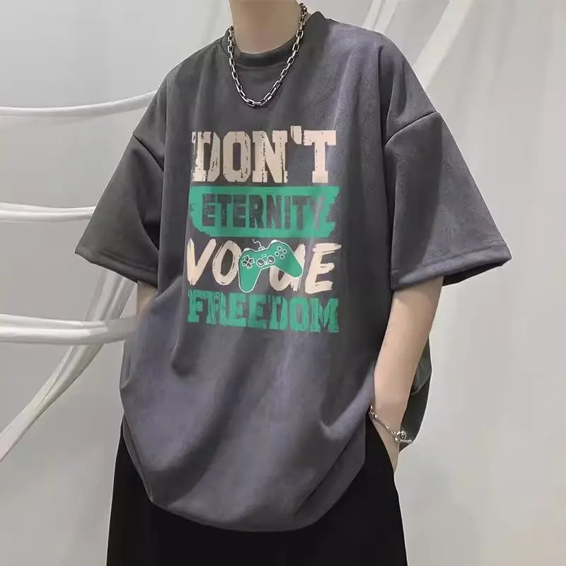 Men's T Shirt Summer Casual Short Sleeve T-Shirts Streetwear Oversized Loose Crew Neck Half Sleeve Tops Trendy Basic Tee