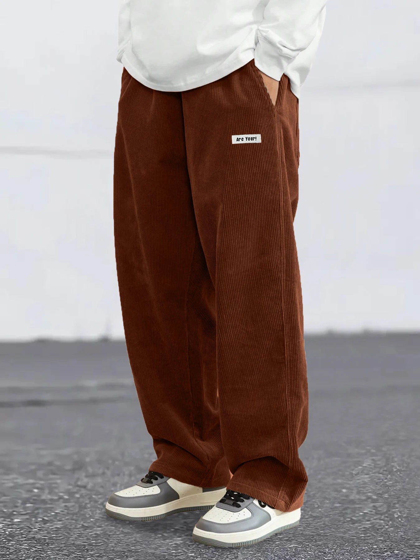 Men's Corduroy Drawstring Straight Leg Casual Pants Spring Autumn Loose Elastic Waist Trousers