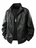 KingStyle Men's Stand-Up Collar Leather Jacket
