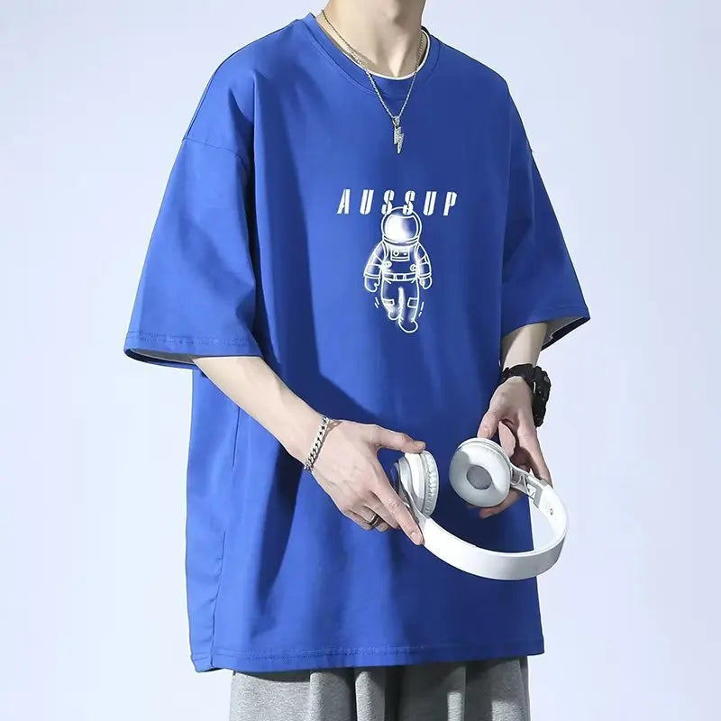 Men's T Shirt Summer Casual Short Sleeve T-Shirts Streetwear Oversized Loose Crew Neck Half Sleeve Tops Trendy Basic Tee