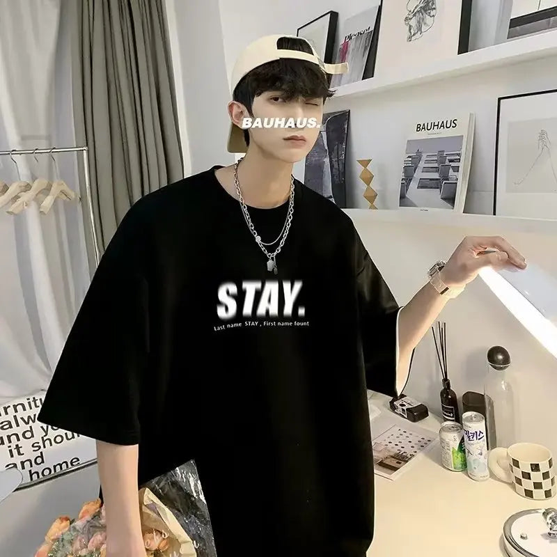 Men's T Shirt Summer Casual Short Sleeve T-Shirts Streetwear Oversized Loose Crew Neck Half Sleeve Tops Trendy Basic Tee
