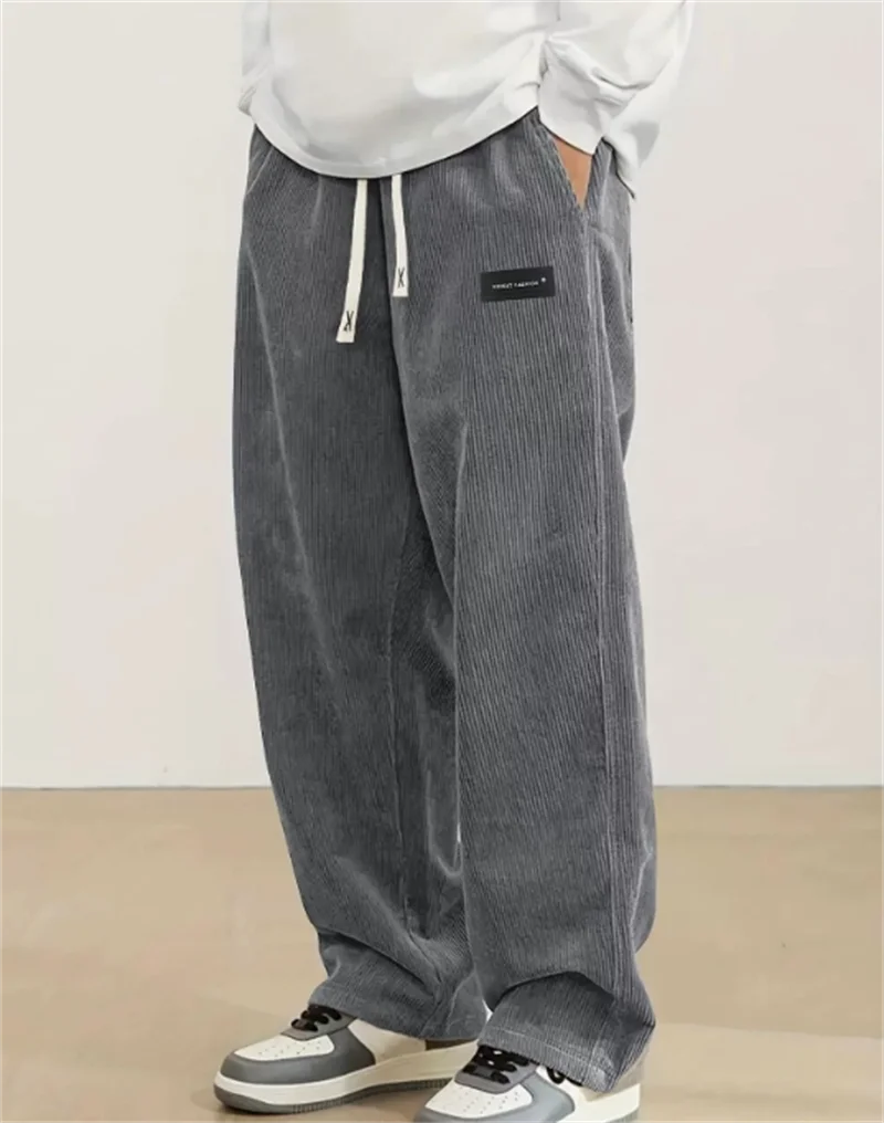 2026 spring autumn Men Casual Loose Drawstring Pants Fashion Sweatpants solid-color Corduroy trousers jogger training men Pants