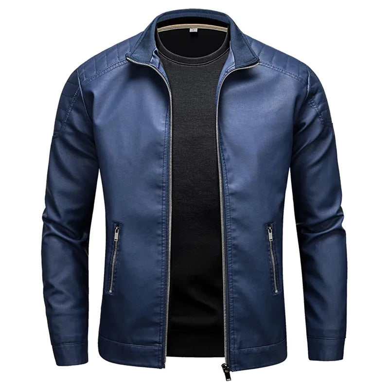 KingStyle Men's Korean Slim Leather Jacket