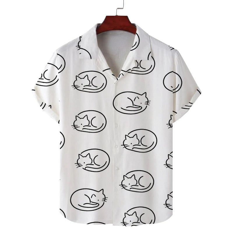 New summer shirt for men short sleeves men's cat pattern casual commuting fashion all-match personality breathable