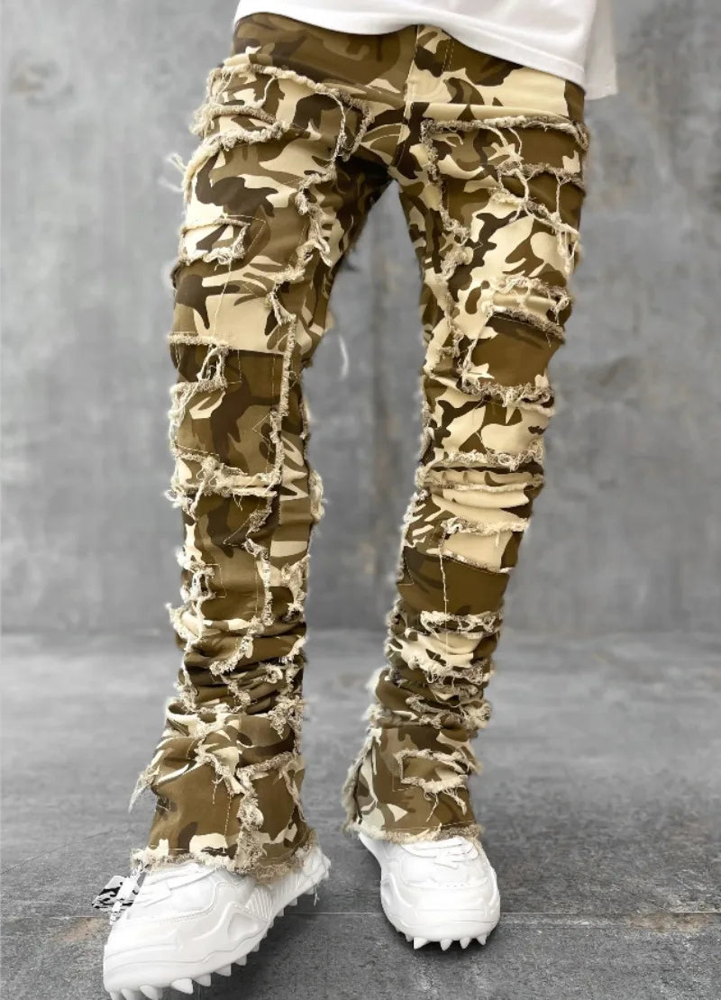 Punk Street Style Ripped Skinny Jeans Men Vintage Wash Solid Denim Trouser Mens Casual Slim Fit Pencil Denim Holes Pants 2024