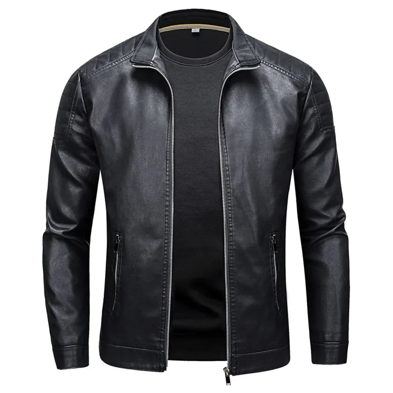 KingStyle Men's Korean Slim Leather Jacket