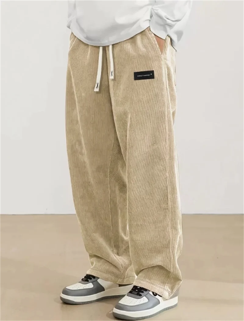 2026 spring autumn Men Casual Loose Drawstring Pants Fashion Sweatpants solid-color Corduroy trousers jogger training men Pants