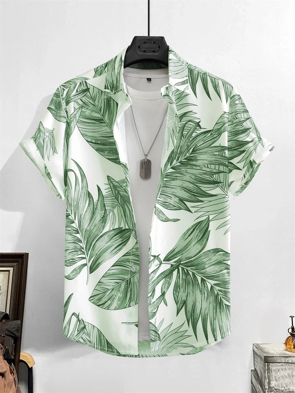 Men Street Fashion Summer Daily Shirt Hawaiian Cartoon Print Casual Loose Shirts Short Sleeve Beach Loose Tops