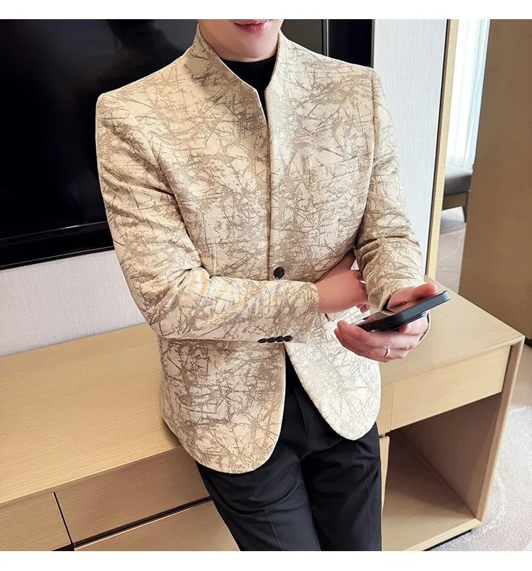 KingStyle Men's Jacquard Slim Fit Suit Blazer
