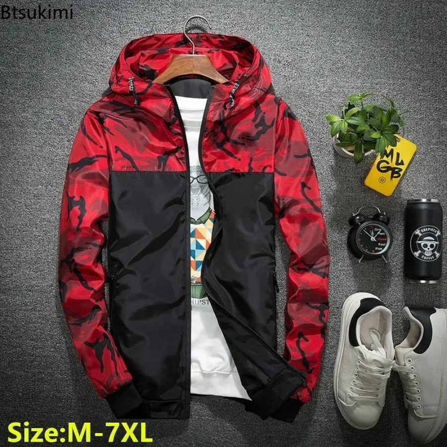 New Men's Camouflage Hooded Jacket Coat Fashion Patchwork Loose Casual Thin Coats Outdoor Windproof Hoodies Sport Jacket for Men