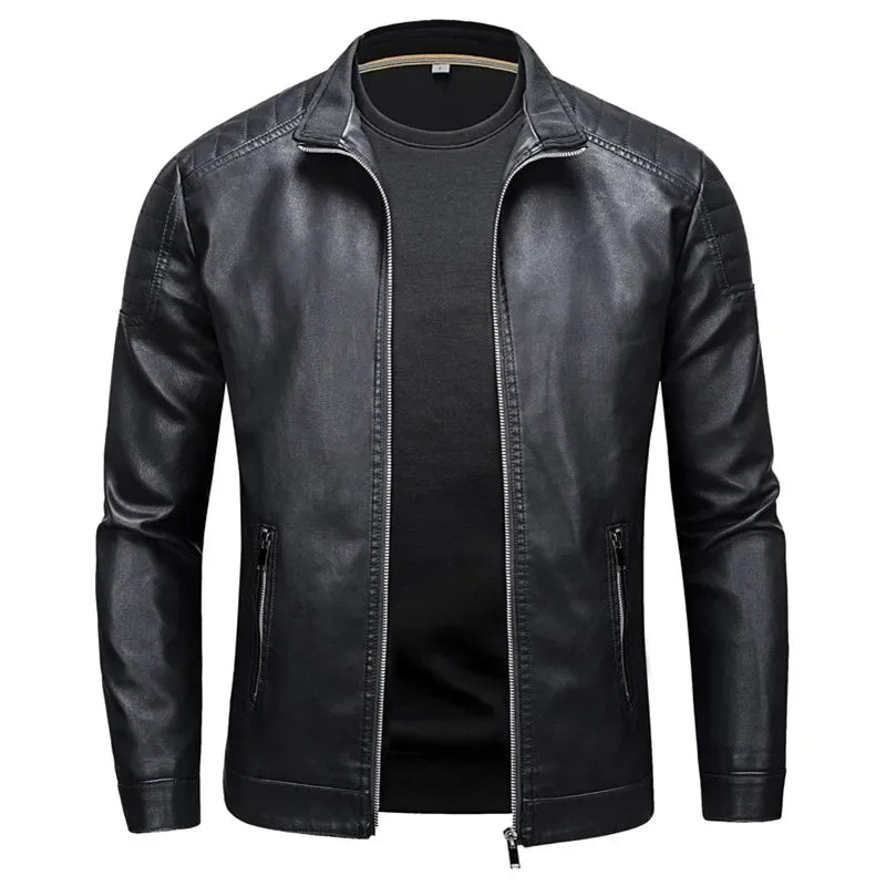 KingStyle Men's Korean Slim Leather Jacket