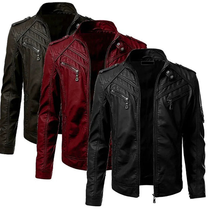 KingStyle Men's Punk Motorcycle Leather Jacket