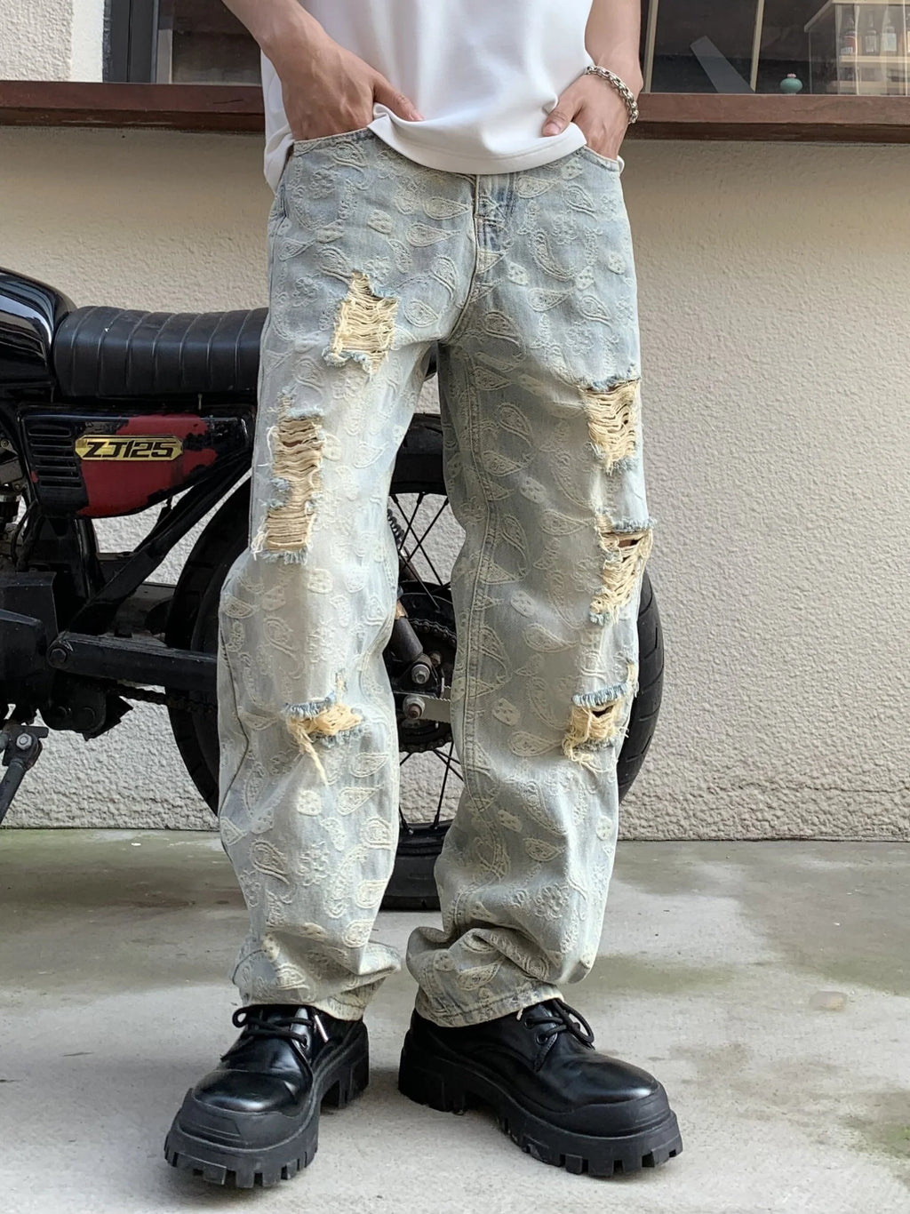 Washed Vintage High Street Jeans Men Women Loose Straight Hip Hop Long Trousers Trendy Brand Durable Cotton Polyester Blend