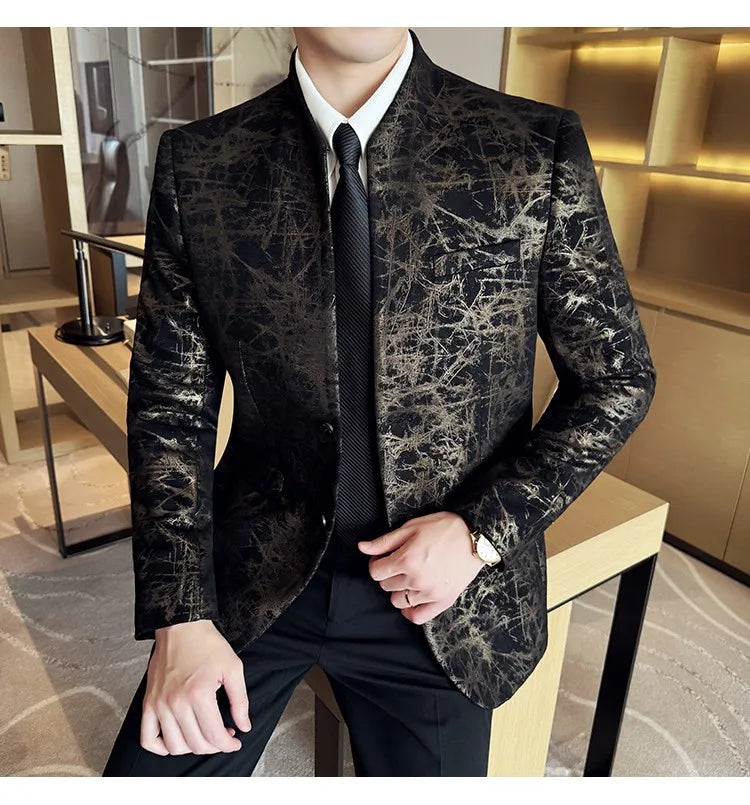 KingStyle Men's Jacquard Slim Fit Suit Blazer