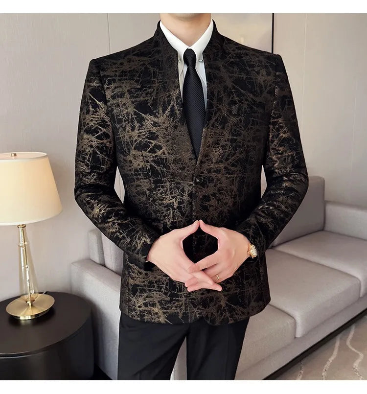 KingStyle Men's Jacquard Slim Fit Suit Blazer