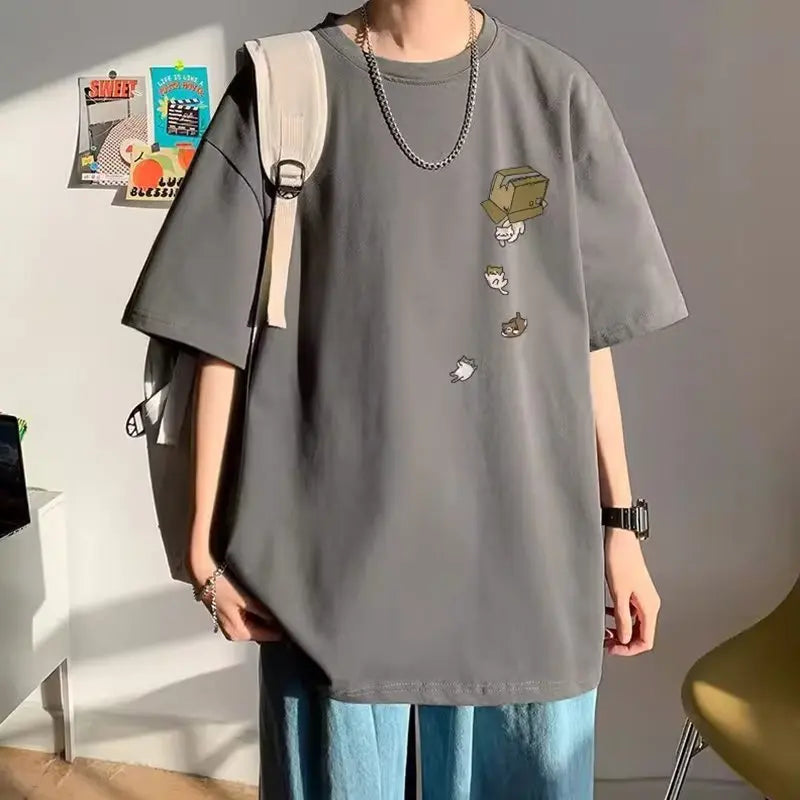 Men's T Shirt Summer Casual Short Sleeve T-Shirts Streetwear Oversized Loose Crew Neck Half Sleeve Tops Trendy Basic Tee