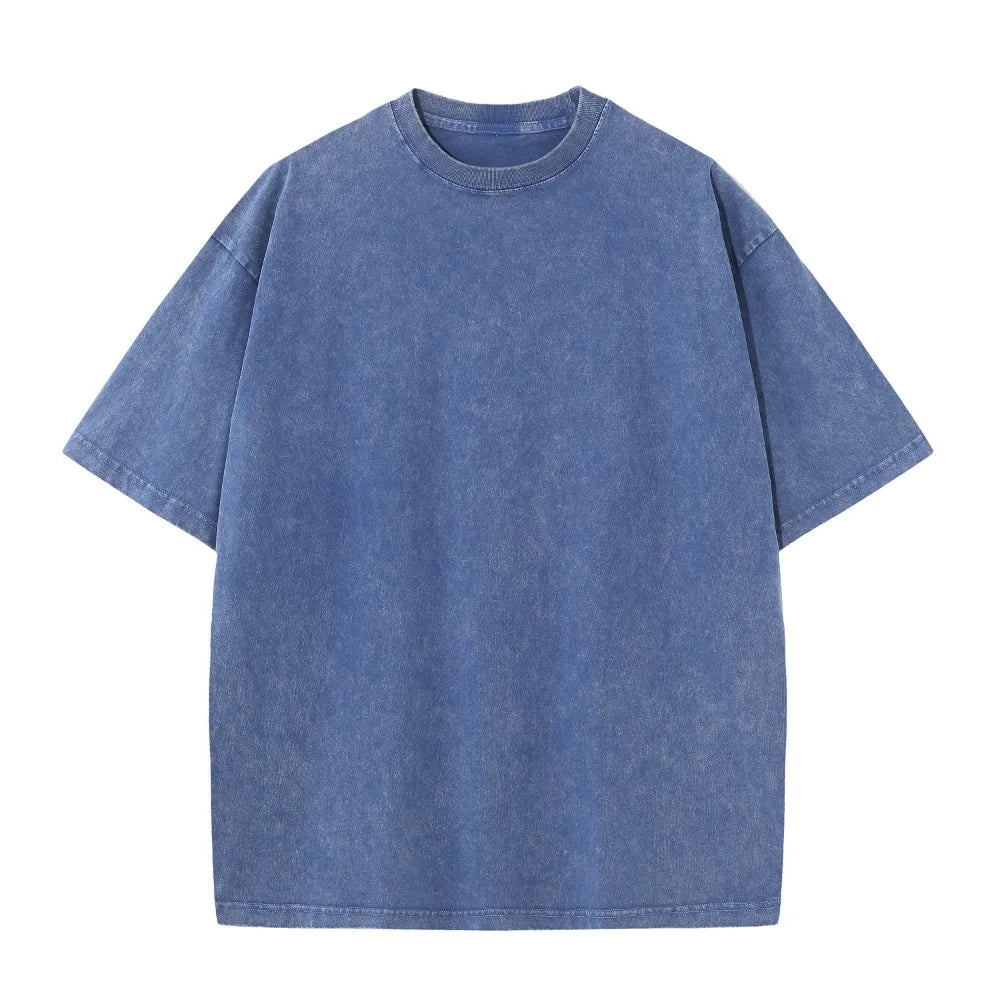230G Cotton American Large Size T Shirts Men Summer Vintage Clothes Washed Tees Casual Short Sleeve Basic Male Tops