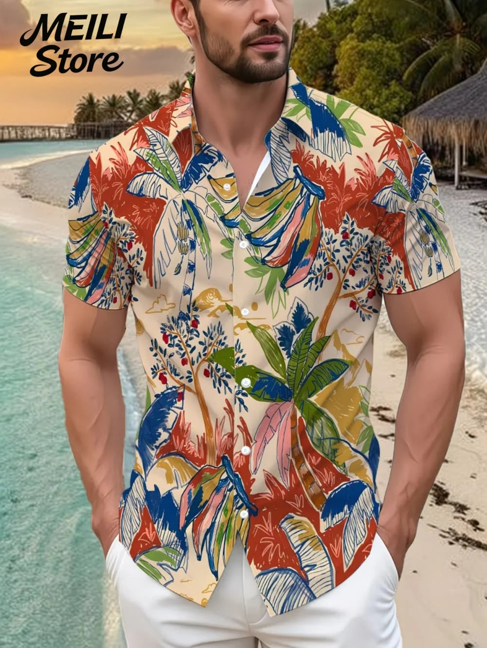 Holiday Hawaiian Men's Shirt Summer Fashion Casual Man Short Sleeve Shirt Cool Tropical Print Beach Wear Breathable Party Tops