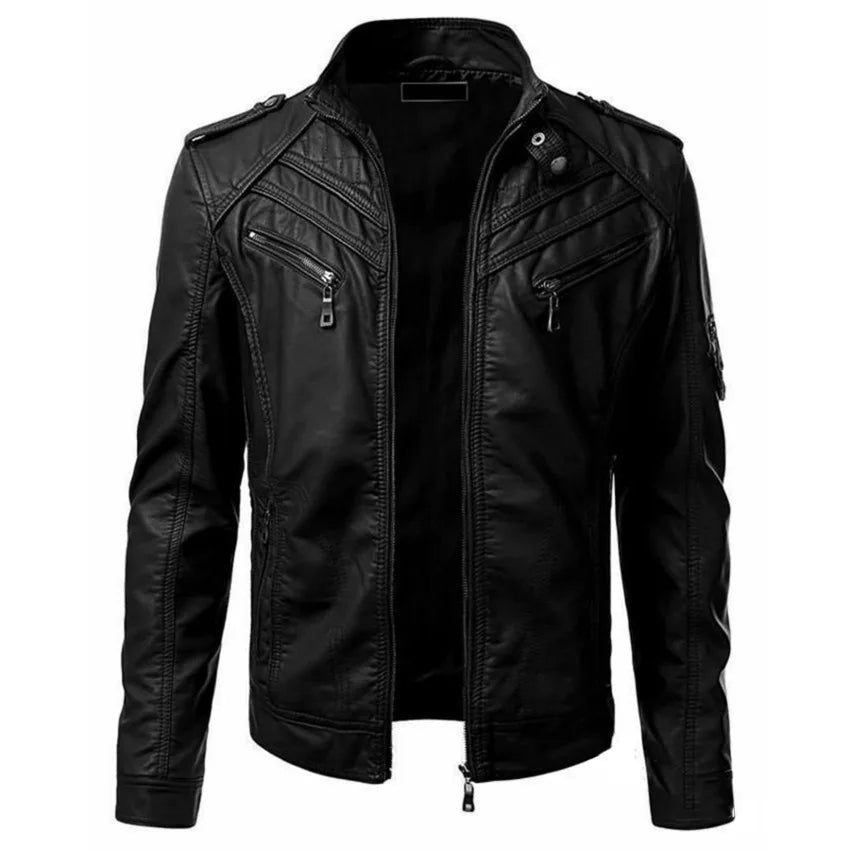 KingStyle Men's Punk Motorcycle Leather Jacket