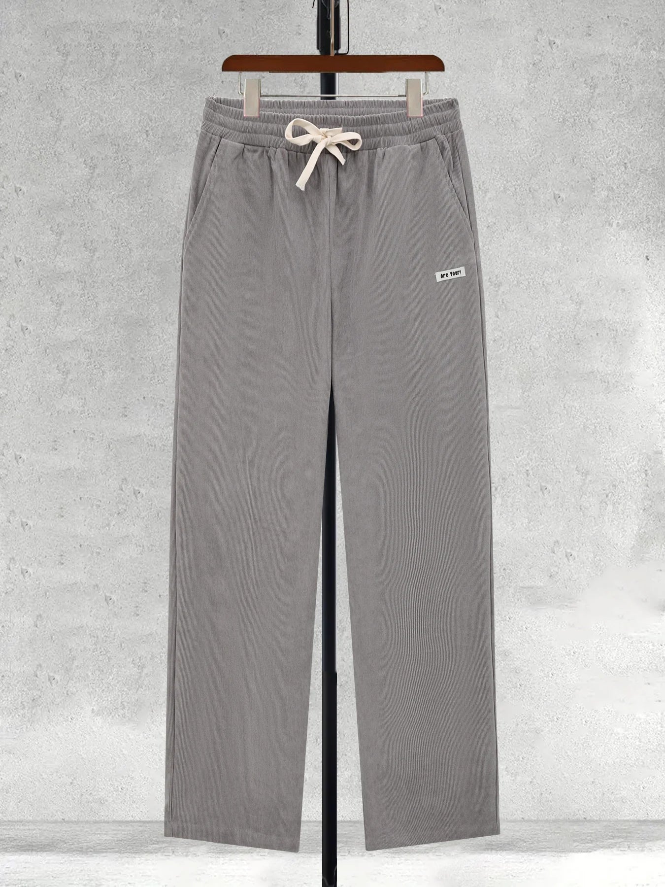 Men's Corduroy Drawstring Straight Leg Casual Pants Spring Autumn Loose Elastic Waist Trousers